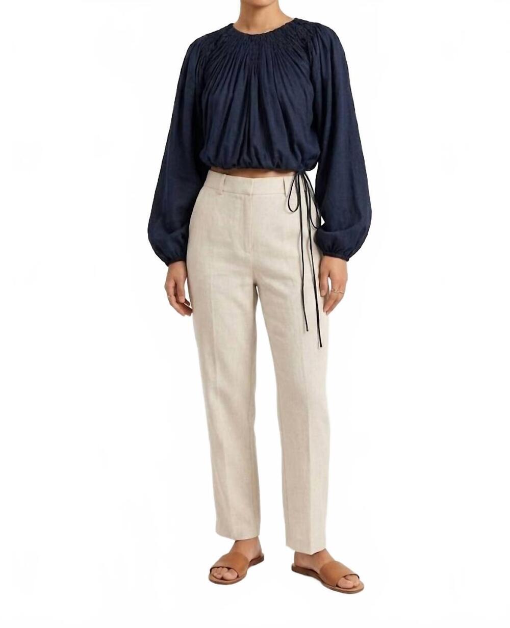 NEW MERLETTE lotus smocked cropped top in navytop